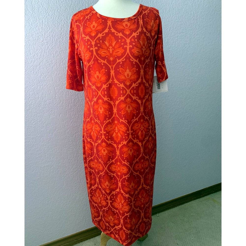LuLaRoe XL Julia red medallions leaves floral NWT